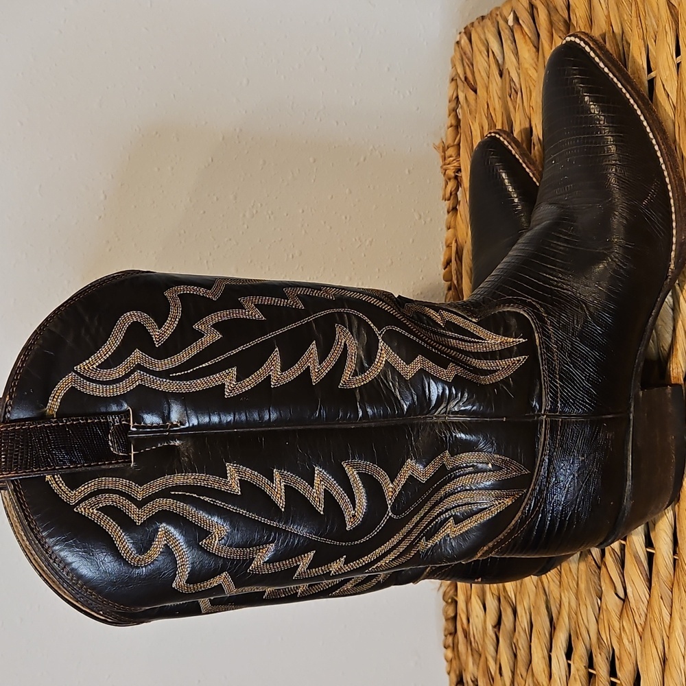Vintage Diamond J Leather Mens Black Western Cowboy Boots Sz. 8 EE Wide - Picture 4 of 16